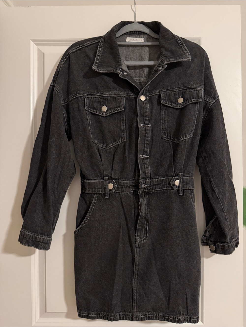 12th Tribe Washed Black Denim Dress